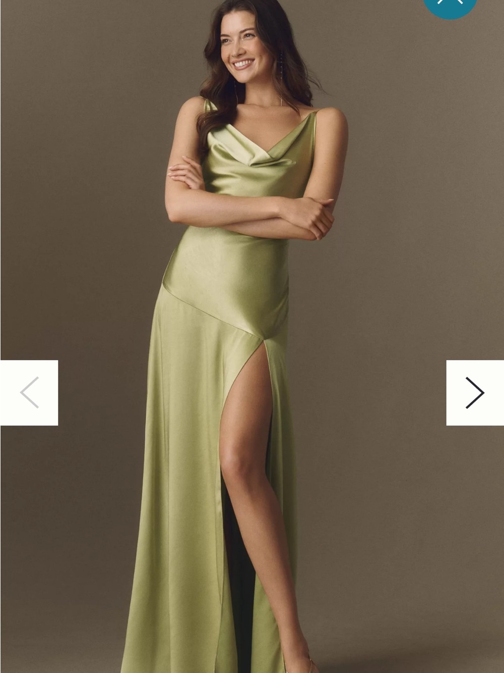 Elliatt Satin Cowl Maxi Gown in Sage Green